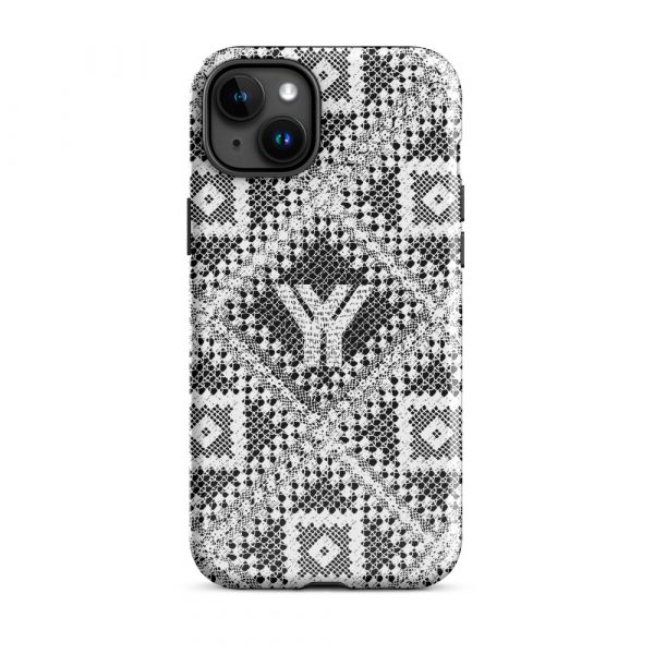 Designer Hardcase iPhone® Handyhülle Folk Print Logo Weiß 33 tough case for iphone glossy iphone 15 plus front 6547e033c8342