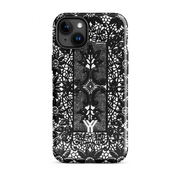 Designer Hardcase iPhone® Handyhülle Folk Print Crochet Schwarz 33 tough case for iphone glossy iphone 15 plus front 6547e1882503f