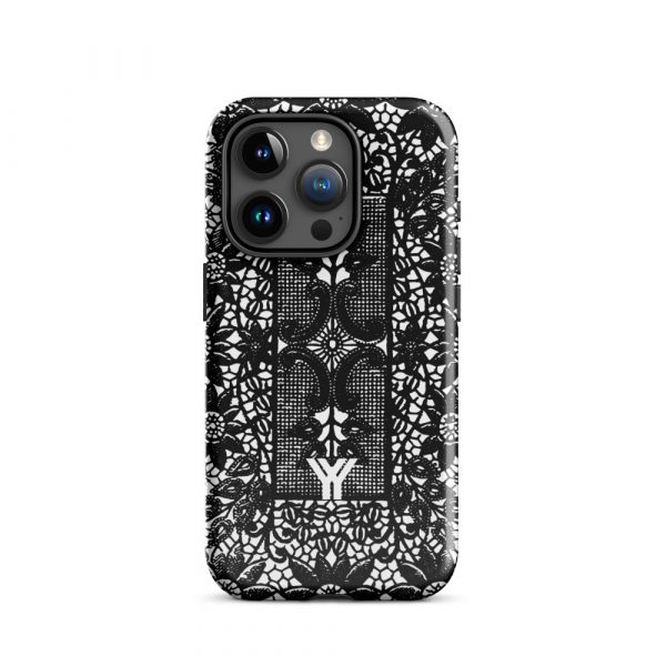 Designer Hardcase iPhone® Handyhülle Folk Print Crochet Schwarz 35 tough case for iphone glossy iphone 15 pro front 6547e1882515f