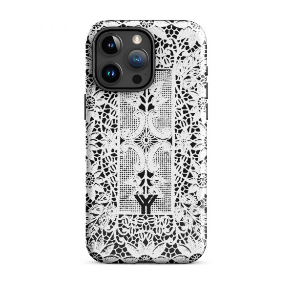 Designer Hardcase iPhone® Handyhülle Folk Print Crochet Weiß 37 tough case for iphone glossy iphone 15 pro max front 6547df887ebb9
