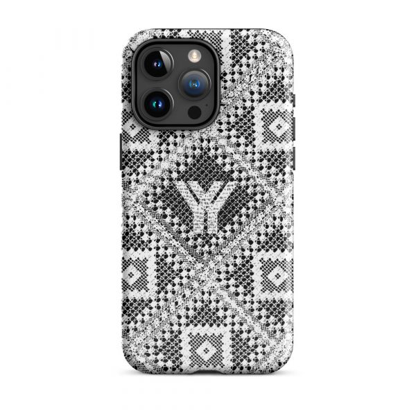 Designer Hardcase iPhone® Handyhülle Folk Print Logo Weiß 37 tough case for iphone glossy iphone 15 pro max front 6547e033c845b