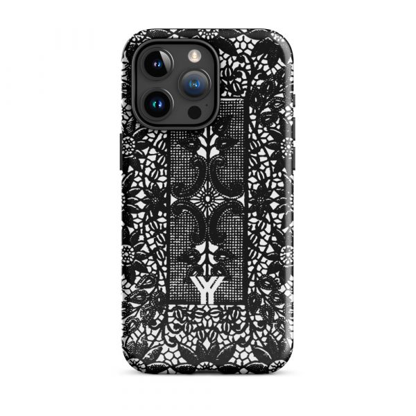 Designer Hardcase iPhone® Handyhülle Folk Print Crochet Schwarz 37 tough case for iphone glossy iphone 15 pro max front 6547e18825341