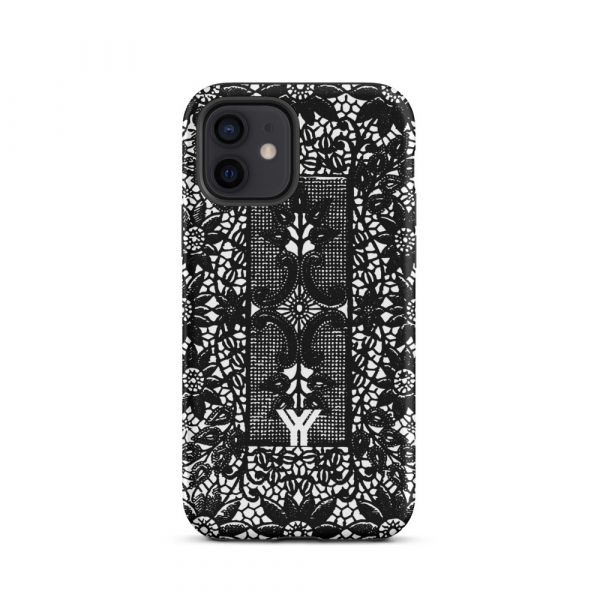Designer Hardcase iPhone® Handyhülle Folk Print Crochet Schwarz 10 tough case for iphone matte iphone 12 front 6547e18824445