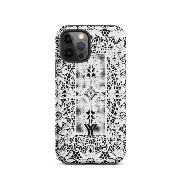 Designer Hardcase iPhone® Handyhülle Folk Print Crochet Weiß 12 tough case for iphone matte iphone 12 pro front 6547df887df92