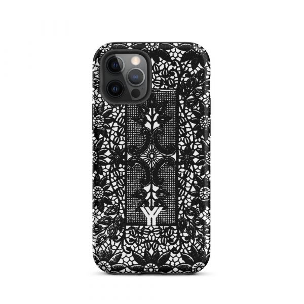 Designer Hardcase iPhone® Handyhülle Folk Print Crochet Schwarz 12 tough case for iphone matte iphone 12 pro front 6547e1882453e