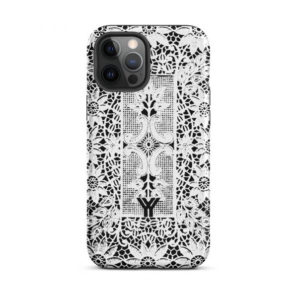 Designer Hardcase iPhone® Handyhülle Folk Print Crochet Weiß 14 tough case for iphone matte iphone 12 pro max front 6547df887e081