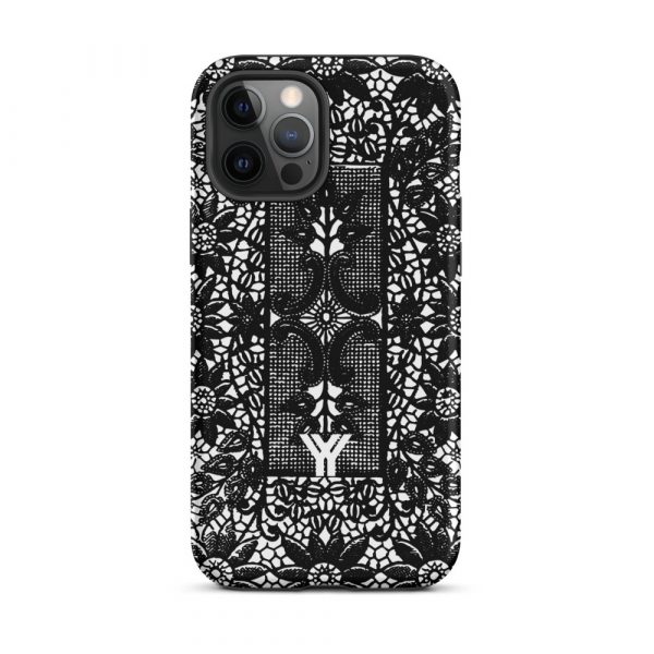 Designer Hardcase iPhone® Handyhülle Folk Print Crochet Schwarz 14 tough case for iphone matte iphone 12 pro max front 6547e1882464c