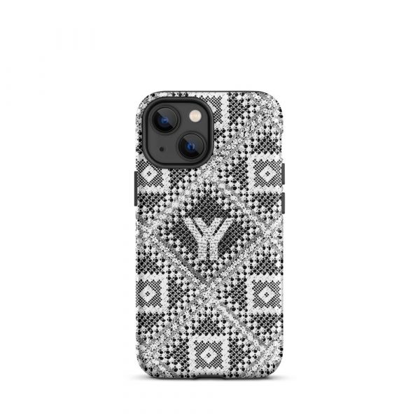 Designer Hardcase iPhone® Handyhülle Folk Print Logo Weiß 16 tough case for iphone matte iphone 13 mini front 6547e033c7e73
