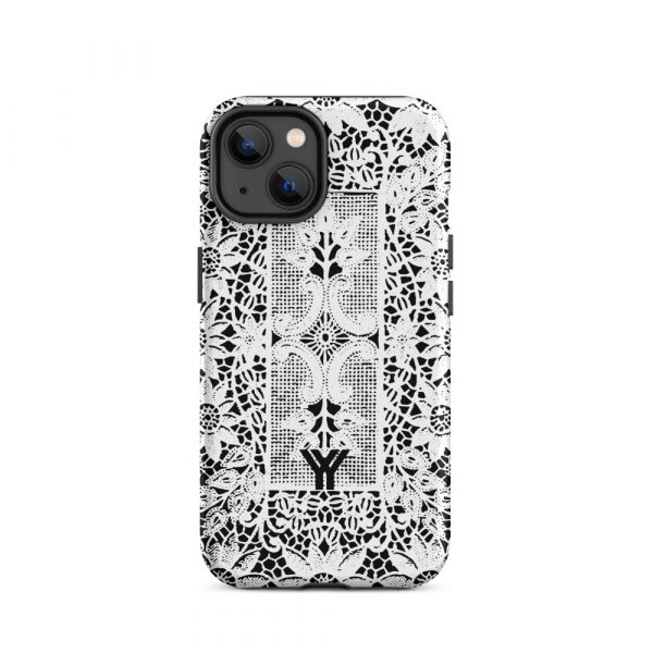 Designer Hardcase iPhone® Handyhülle Folk Print Crochet Weiß 24 tough case for iphone matte iphone 14 front 6547df887e55a