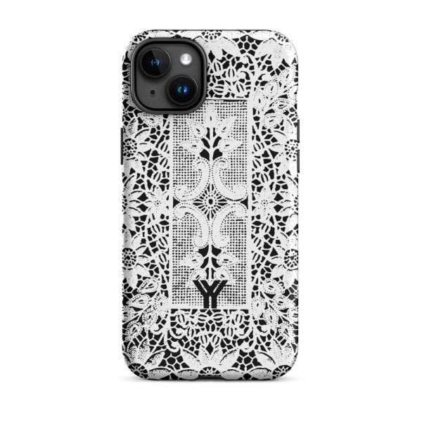 Designer Hardcase iPhone® Handyhülle Folk Print Crochet Weiß 34 tough case for iphone matte iphone 15 plus front 6547df887ea59