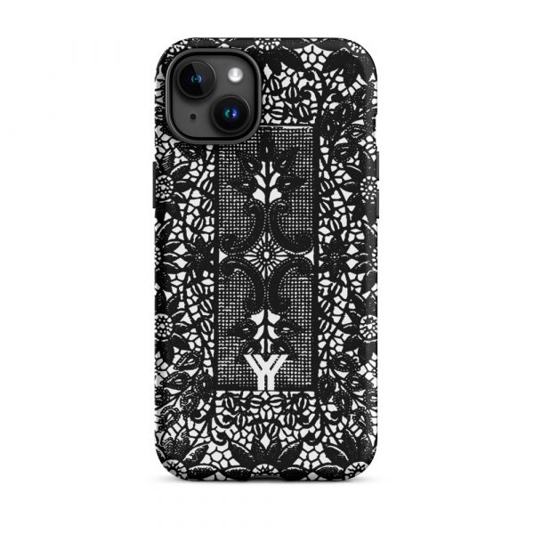 Designer Hardcase iPhone® Handyhülle Folk Print Crochet Schwarz 34 tough case for iphone matte iphone 15 plus front 6547e188250e0