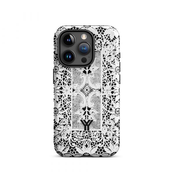 Designer Hardcase iPhone® Handyhülle Folk Print Crochet Weiß 36 tough case for iphone matte iphone 15 pro front 6547df887eb48