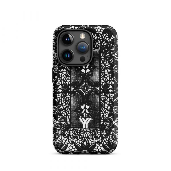 Designer Hardcase iPhone® Handyhülle Folk Print Crochet Schwarz 36 tough case for iphone matte iphone 15 pro front 6547e188251f3