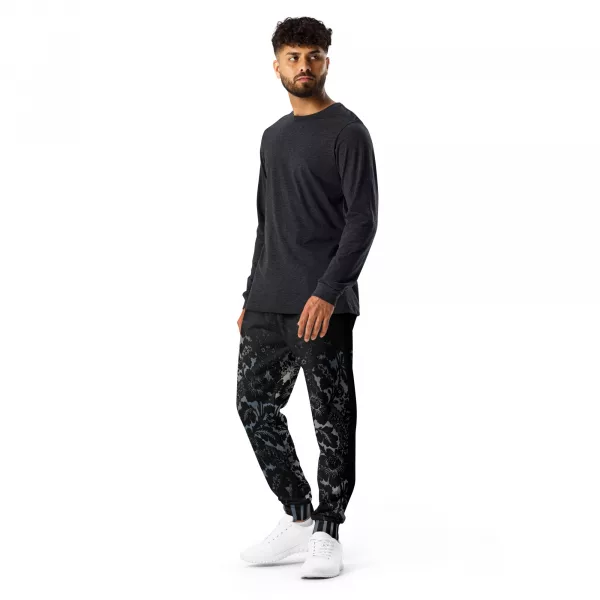 Stylishe Designer Jogginghose Herren Baroque Ornaments Black Blue - Baroque Noir Collection