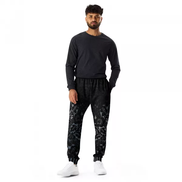 Stylishe Designer Jogginghose Herren Baroque Ornaments Black Blue - Baroque Noir Collection