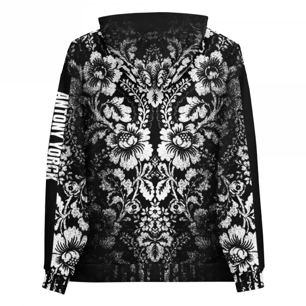 Damen Designer Hoodie Baroque Ornaments Black White – Bild 2