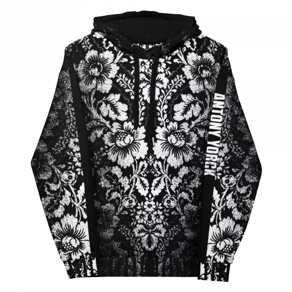 Damen Designer Hoodie Baroque Ornaments Black White