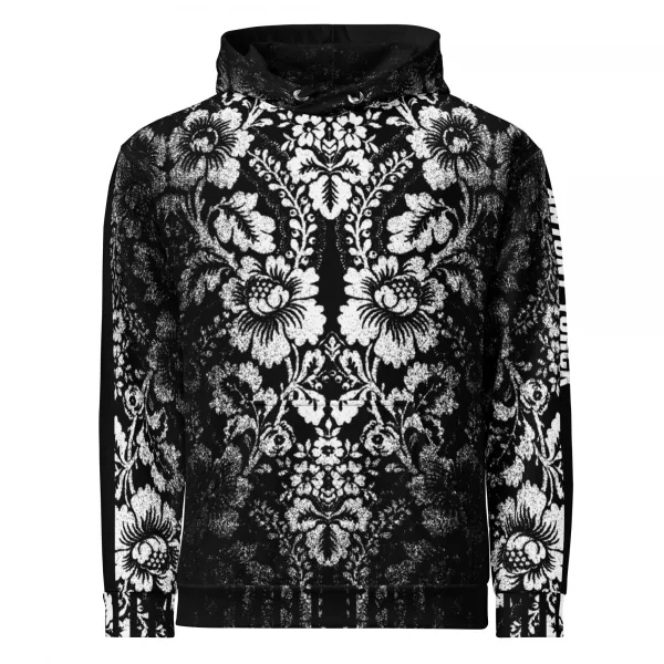 Herren Designer Hoodie Baroque Ornaments Black White – Bild 2