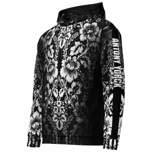 Herren Designer Hoodie Baroque Ornaments Black White