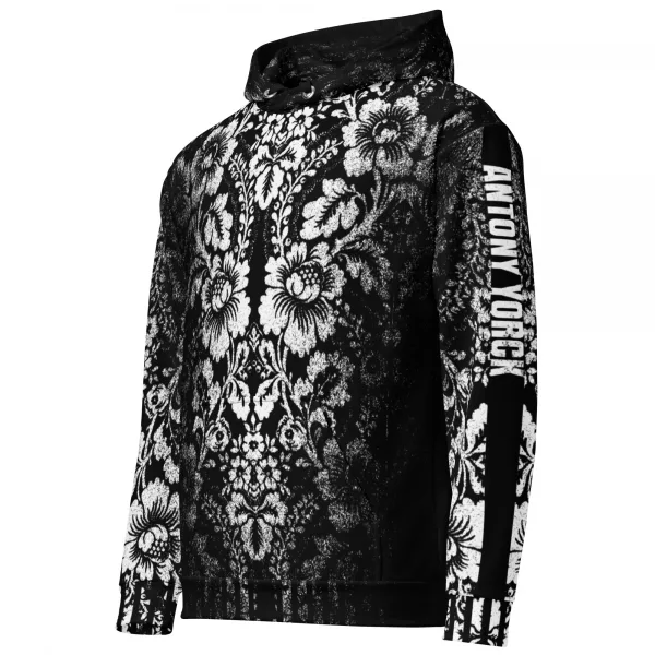 Herren Designer Hoodie Baroque Ornaments Black White