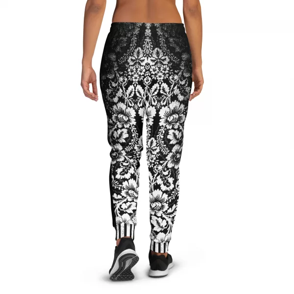 Stylische Designer Jogginghose Damen Baroque Ornaments Black White