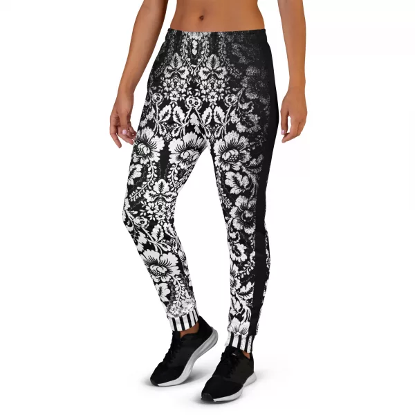 Stylische Designer Jogginghose Damen Baroque Ornaments Black White