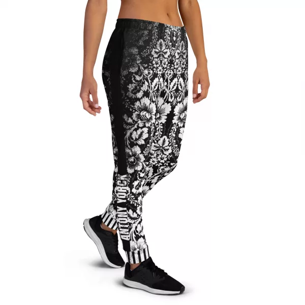 Stylische Designer Jogginghose Damen Baroque Ornaments Black White