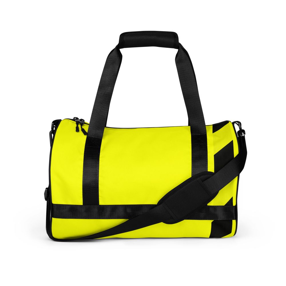 Designer Sporttasche Neongelb von ANTONY YORCK mit schwarzem Absperrband-Design der PROHIBITED NOBILITY Kollektion, hochwertige Sporttasche für Urban Aristocrats.