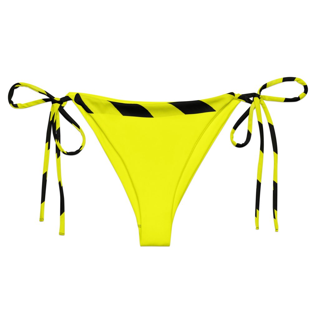 Designer String Bikini-Unterteil Edition 02 von ANTONY YORCK in Neongelb mit schwarzem Signal-Print, exklusives Made-by-Order Piece.